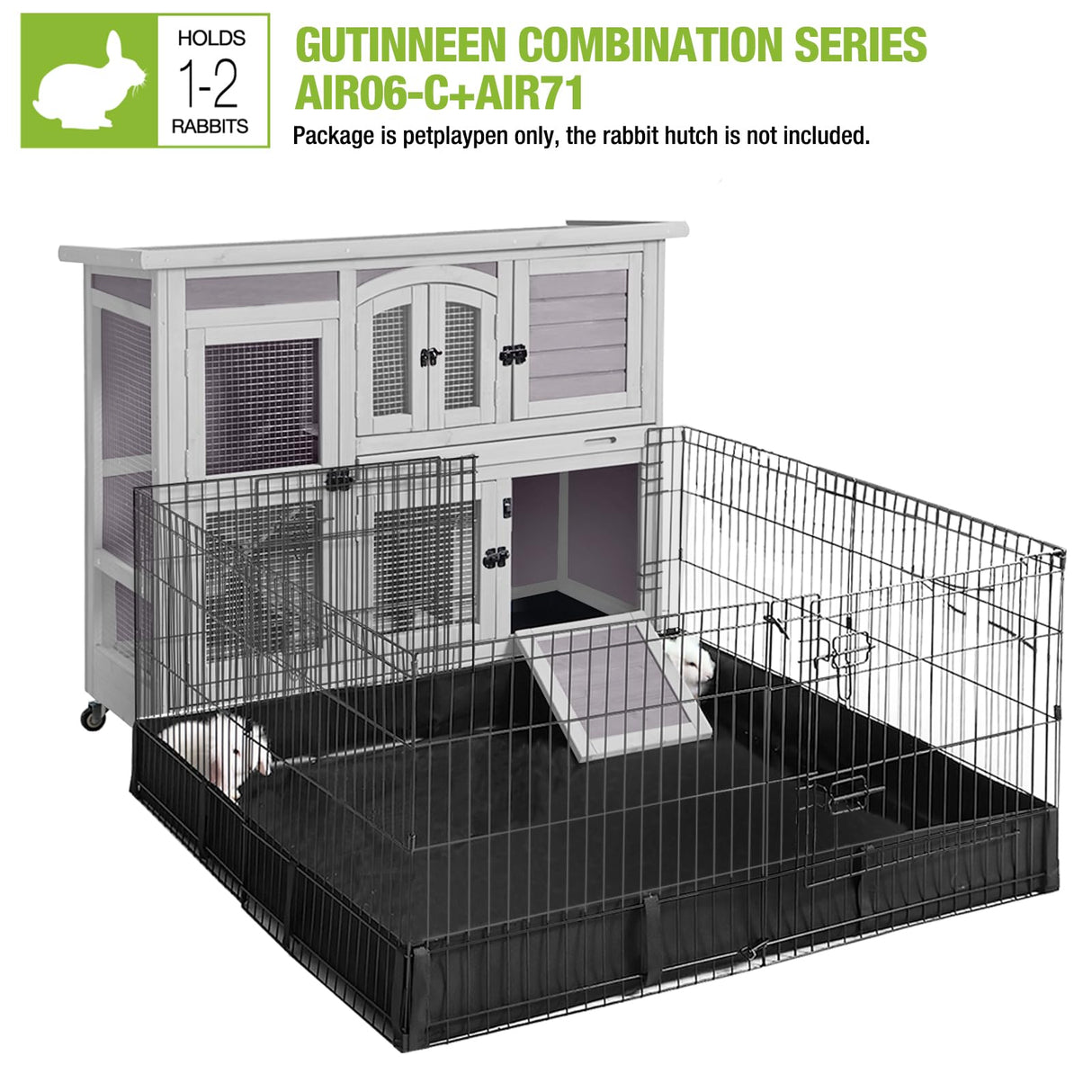 GUTINNEEN Rabbit Hutch Indoor Outdoor Bunny House Guinea Pig Cage on Wheel with Plastic Tray 47inch GUTINNEEN
