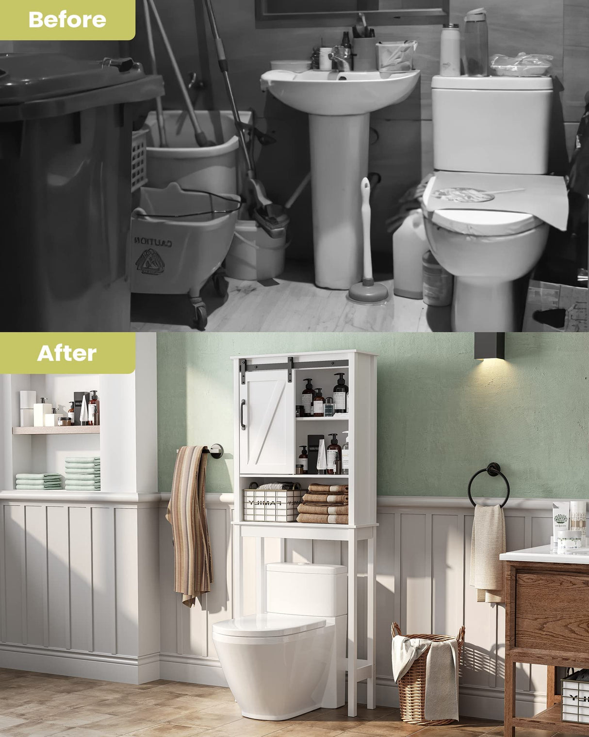 Crestlive Products Over The Toilet Storage Cabinet, Wood Bathroom Organizer with Adjustable Shelves and Sliding Barn Door, Bathroom Space Saver-White Crestlive Products