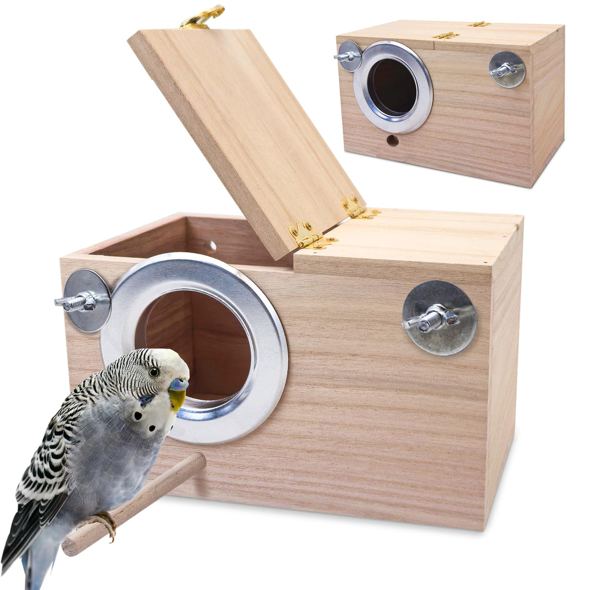 PINVNBY Parakeet Nesting Box Bird House for Cage Wood Mating Box Bird Breeding Box for Lovebirds, Cockatoo, Budgie, Finch, Canary Small and Medium Sized Birds (L:9.8 * 5.3 * 5.3 inch) PINVNBY