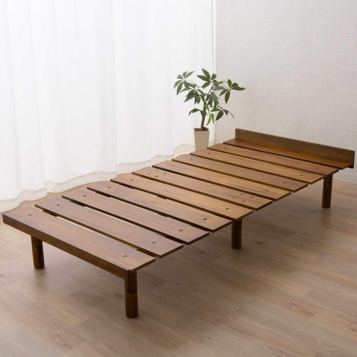 EMOOR Wood Slatted Floor Bed Frame OSMOS Twin for Japanese Futon Mattress Solid Pine (Retro-Brown), Height Adjustable (2/7/12in) Tatami Mat EMOOR