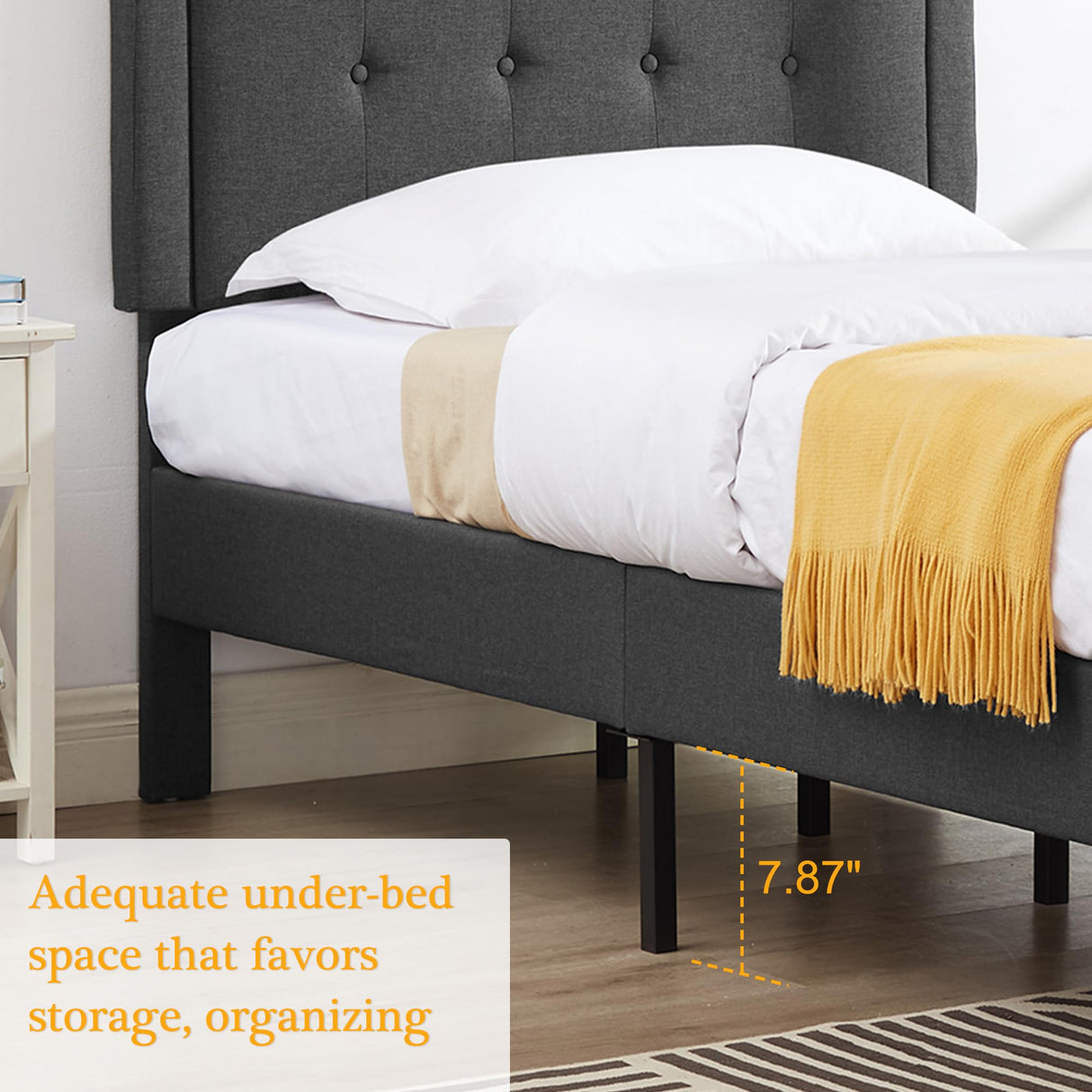 VECELO Twin Size Platform Bed Frame with Fabric Upholstered Headboard and Wooden Slats Support, No Box Spring Needed/Easy Assembly,Grey VECELO