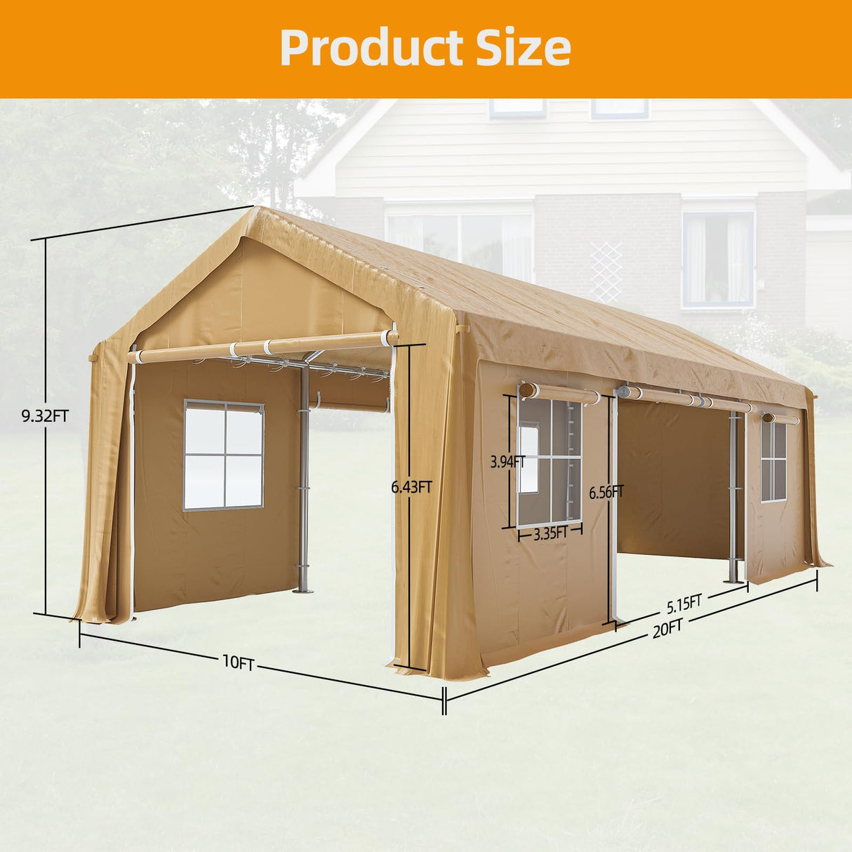 GAOMON 10x20 Ft Carport Heavy Duty Canopy, Portable Garage with Removable Sidewalls Doors & Windows, All Season Waterproof Tarp Outdoor Storaeg Shed for Car Truck Boat Party, Khaki GAOMON