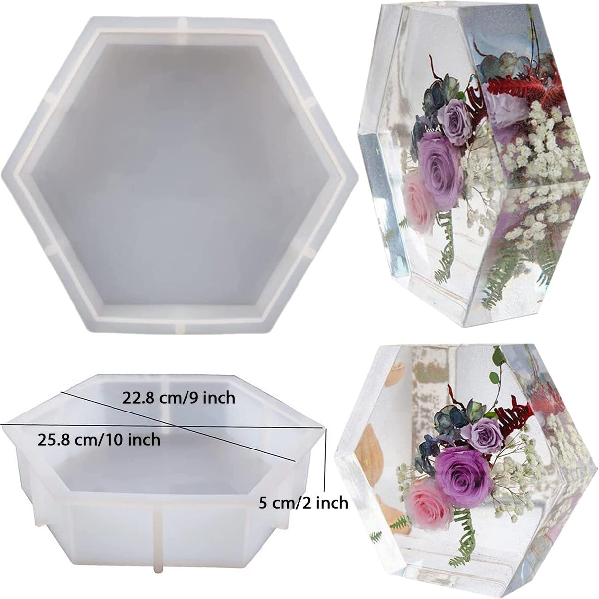 9 Inch Large Silicone Molds for Resin, Large Resin Molds, Upgraded Hexagon Shapes Silicone Molds for Resin Casting for Flowers Preservation, Books Desktop Organizer, Gift and Home Decors OMDBAGD
