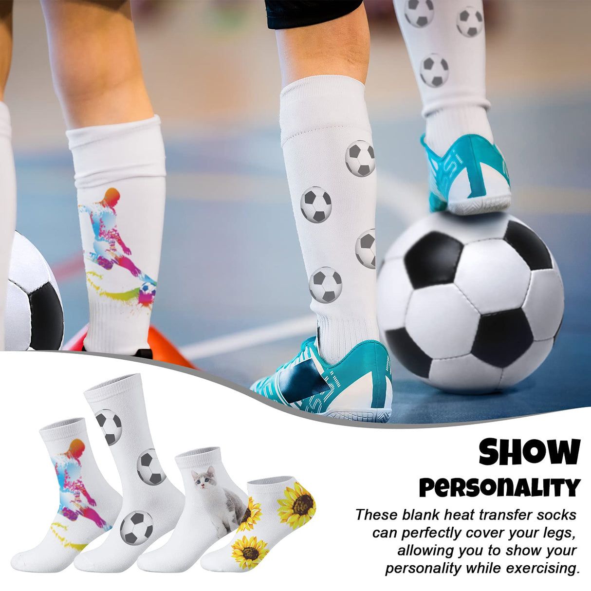 SATINIOR 32 Pairs Sublimation Socks Polyester Blanks Heat Transfer Socks with Sublimation Sock Jig for DIY Dye Heat Press Accessories, 4 Sizes White SATINIOR