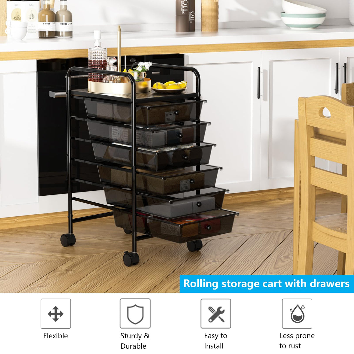 6 Tier Rolling Cart with 6 Drawers, Multipurpose Craft Cart Storage Cart on Wheels, Plastic Utility Cart Storage Organizer Cart for Classroom, Office, Bathroom,Home, Beauty Salon Storage NRSUEN