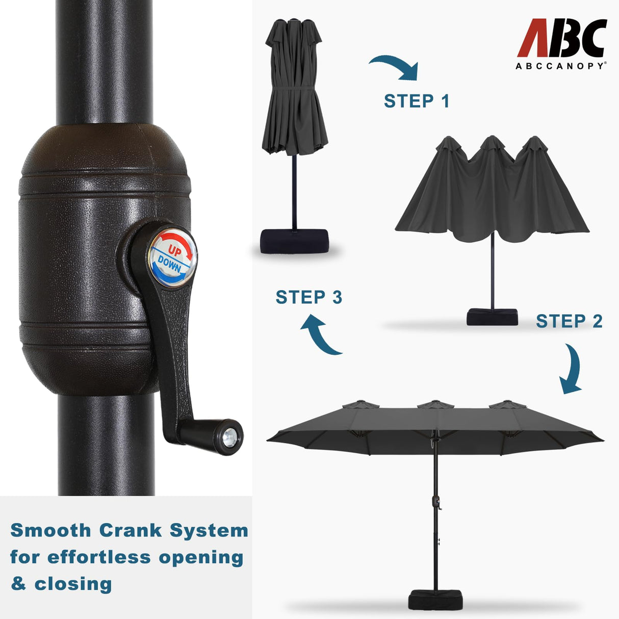 ABCCANOPY 15FT Double Sided Pool Umbrella with Base, Outdoor Porch Umbrella for Poolside, Lawn, Backyard (Dark Gray) ABCCANOPY