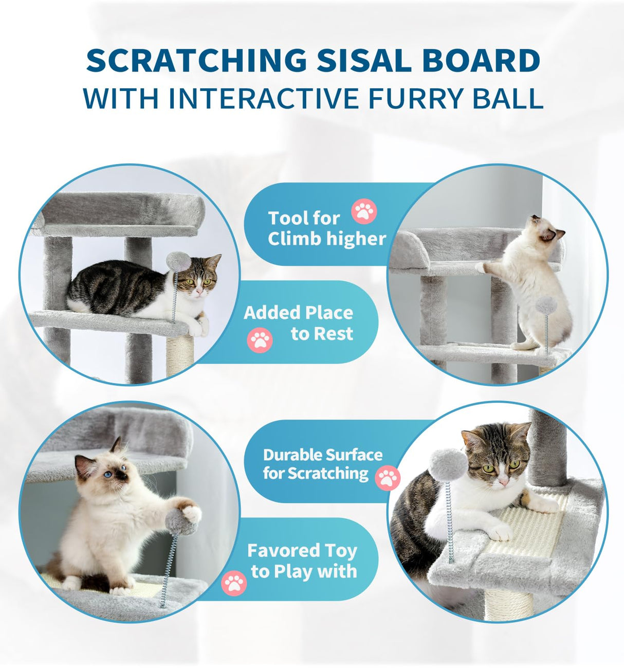 Made4Pets Cat Tree, Carpet Cat Tower Grey for Indoors Cats, Cute Wood Kitty Condo with Scratching Post and Pad, 29" Multi-Level Modern Activity Climbing Furniture for Small and Medium Cats MADE 4 PETS