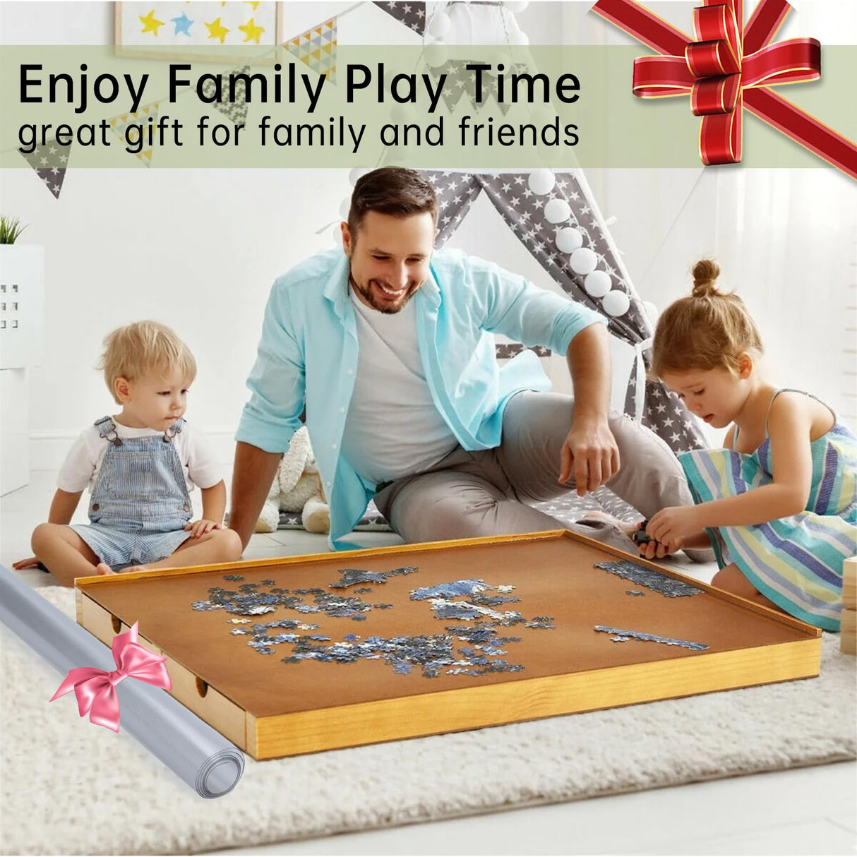 XGKHOM 1500 Pieces Puzzle Board Cover Mat, 34"x26" Jigsaw Puzzle Table Cover with Locking Buckles, Transparent and Frosted Replacement Cover (Cover Mat Only) XGKHOM