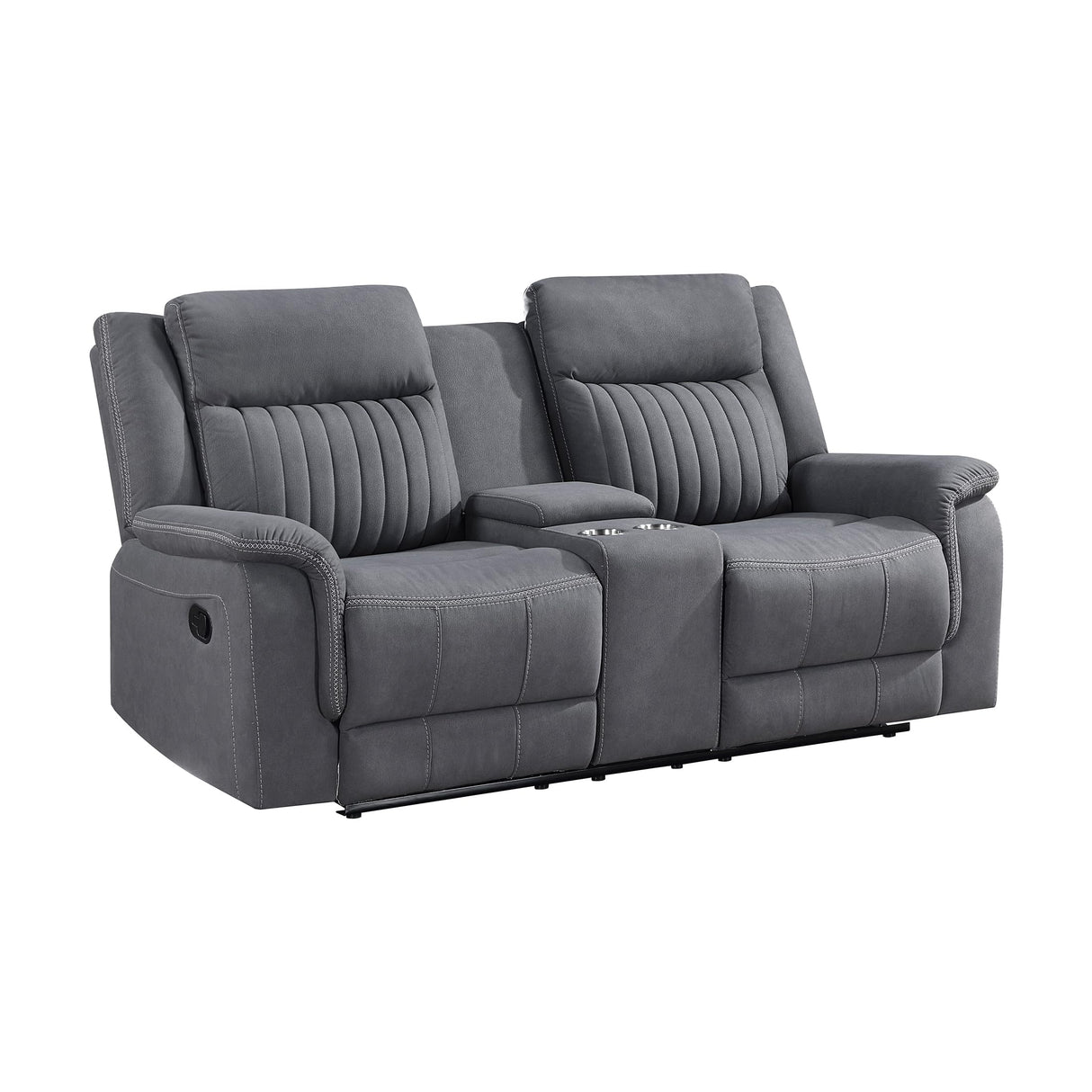 Lexicon Manual Double Reclining Loveseat, Polished Microfiber Manual Wall Hugger Loveseat Recliner for Living Room, Center Storage Console/Cup Holders, Easy Assembly, Gray Lexicon