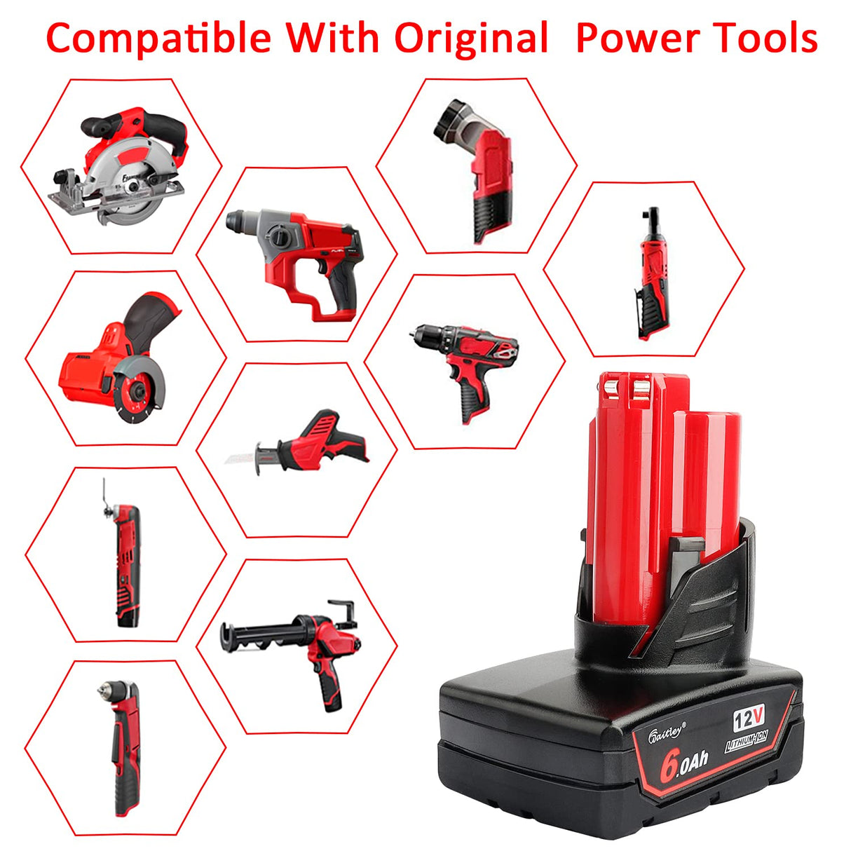 waitley 2 Pack 12V 6A Replacement Battery Compatible with Milwaukee 6.0Ah Power Tools waitley