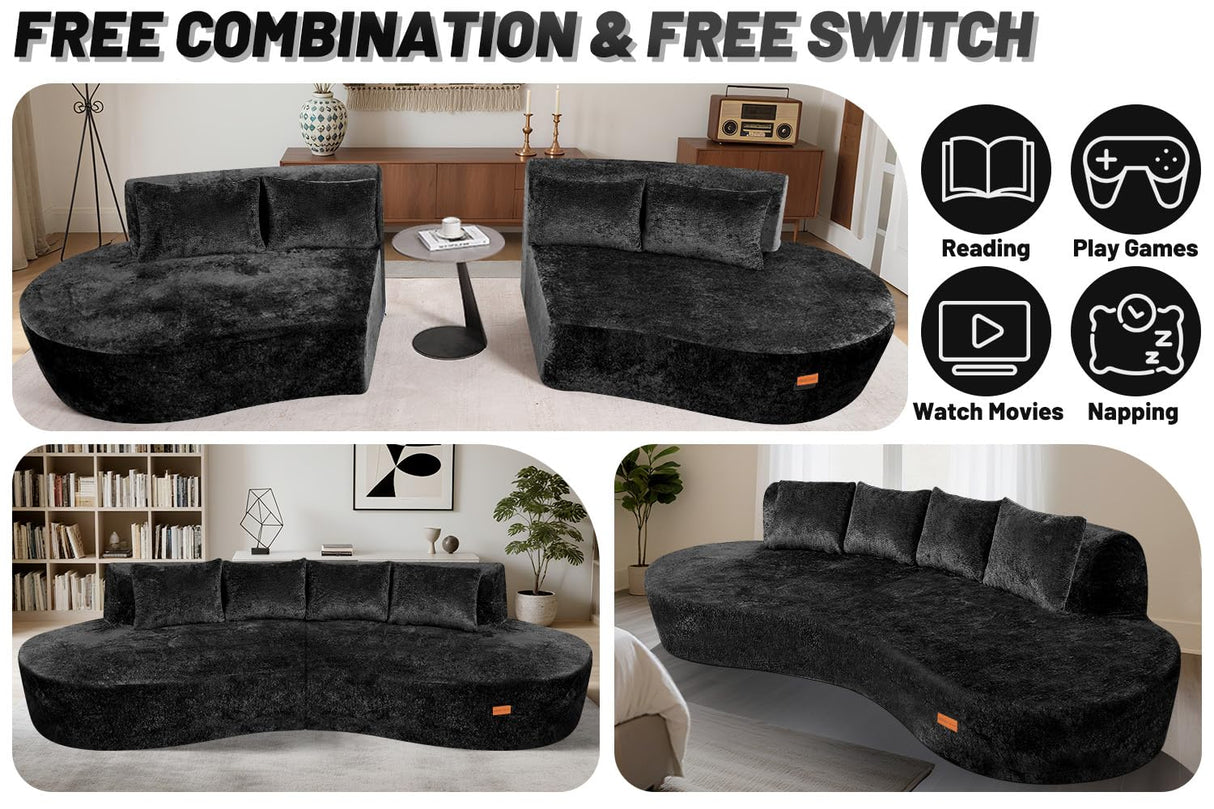 HABUTWAY 104'' Modular Sectional Sofa with Memory Foam Filled, Modern Curved Sofa Deep Seat Cloud Couch with 4 Pillows, No Assembly Required, Oversized Couches for Living Room Apartment Office, Black HABUTWAY