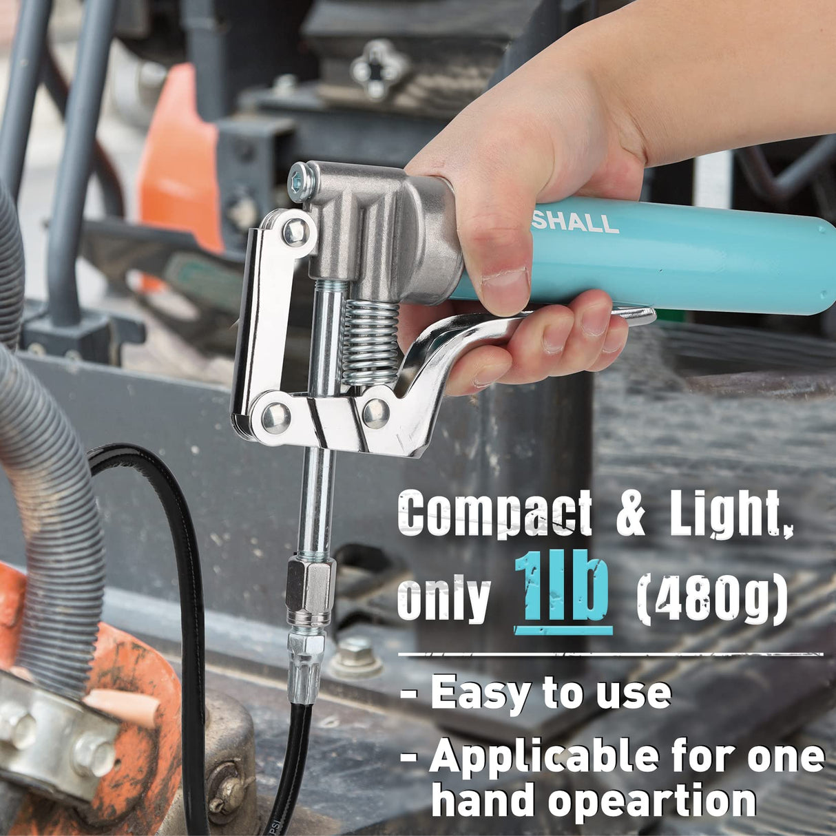 SHALL Mini Grease Gun, Small Grease Gun Kit (3.52OZ Capacity, 3000PSI) with 2PCS 4-Jaw couplers, Sharp Nozzle, Extension Adapter, 3OZ Cartridge Grease, Reinforced PVC Glove & Zerk Fitting Cleaner SHALL