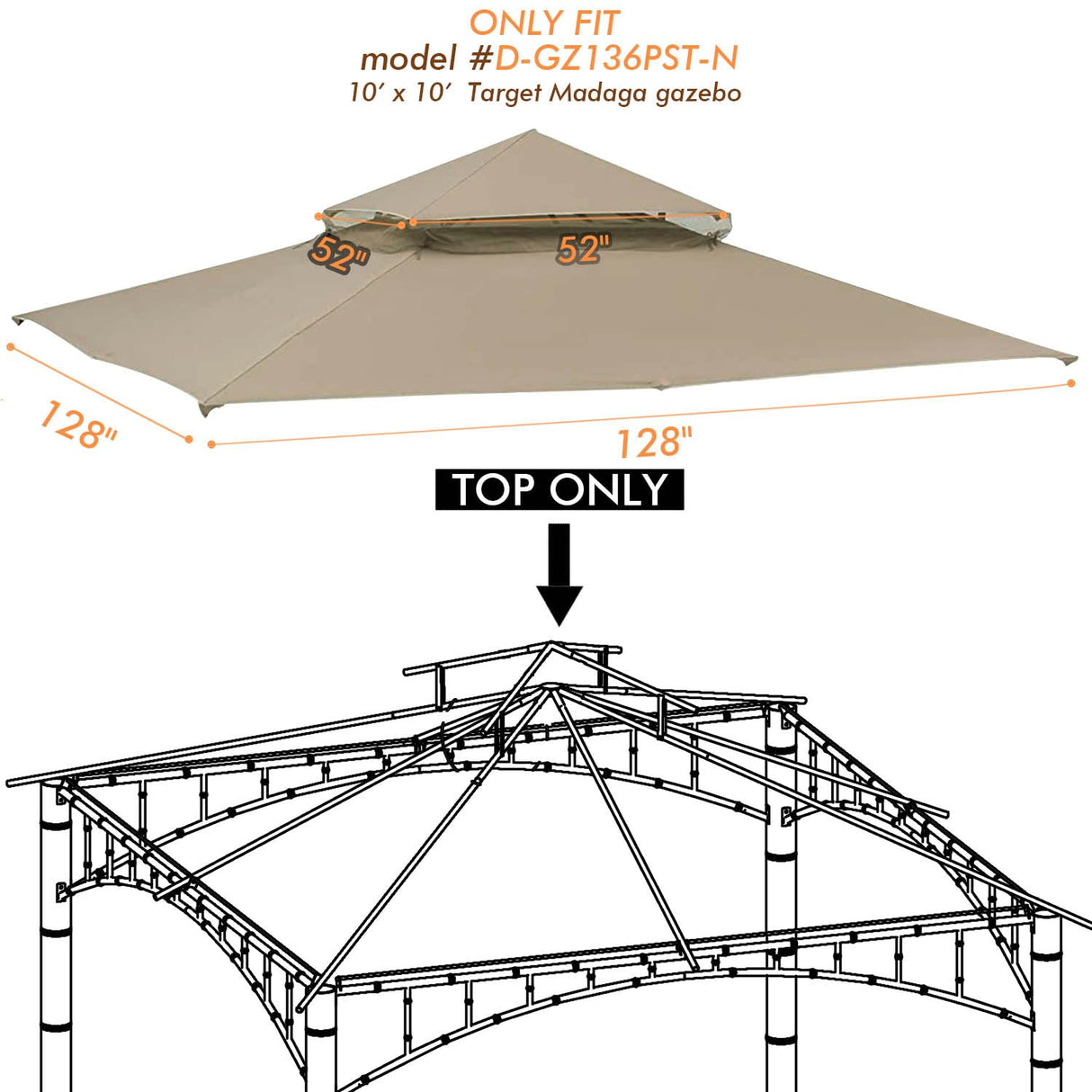 ONTHEWAY Replacement Canopy roof for Target Madaga Gazebo Model L-GZ136PST (Beige1) ontheway