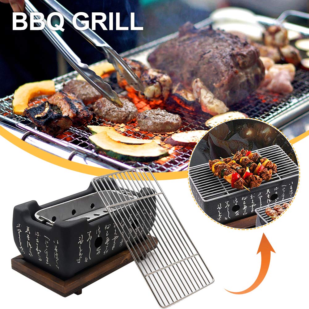 Japanese Style Barbecue Grill Portable Food Charcoal Stove/BBQ Plate Household Barbecue Tools Accessories (BBQ Grill (24X12.5cm)) Lovt