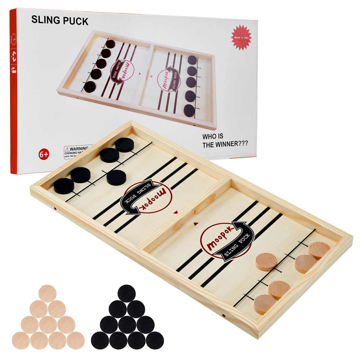 moopok Fast Sling Puck Game,Wooden Hockey Game.Desktop Battle 2in1 Super table Winner game,Adults and Kids Family Friend Funny Slingshot Game toys.Foosball Winner Board Game(Large) moopok