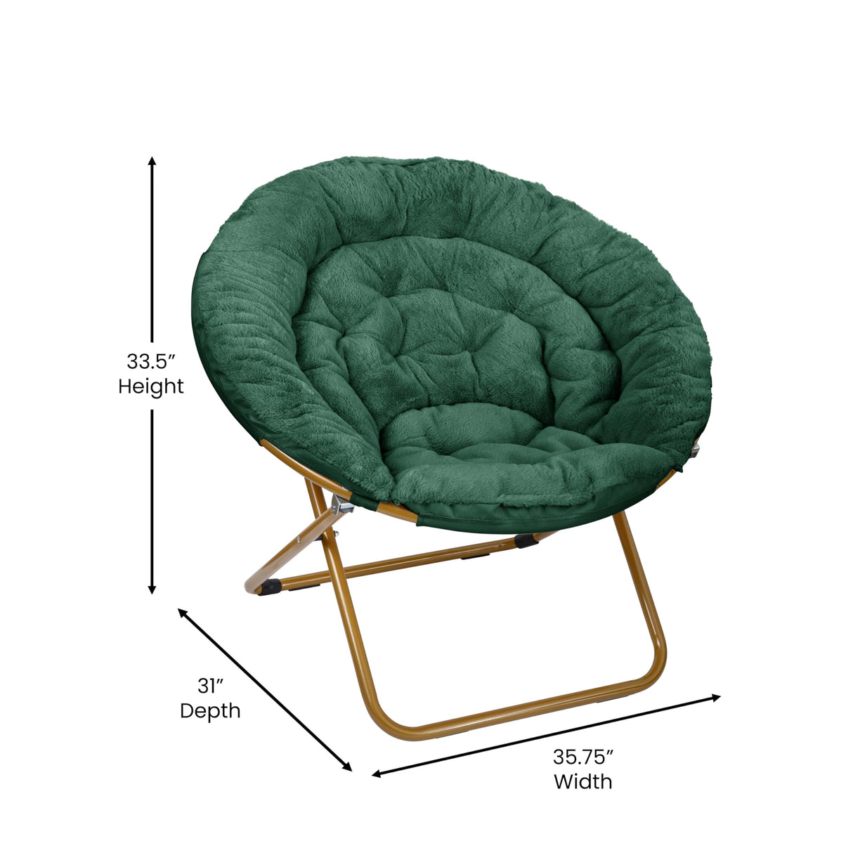 Flash Furniture Gwen Oversize Folding Saucer Chair - Emerald Faux Fur Moon Chair - Soft Gold Metal Frame - 38" Portable Folding Chair - for Dorm and Bedroom Flash Furniture