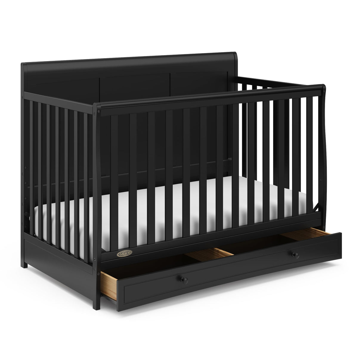 Graco Asheville 5-in-1 Convertible Crib with Drawer (Black) – GREENGUARD Gold Certified, Crib with Drawer Combo, Full-Size Nursery Storage Drawer, Converts to Toddler Bed, Daybed and Full-Size Bed Graco