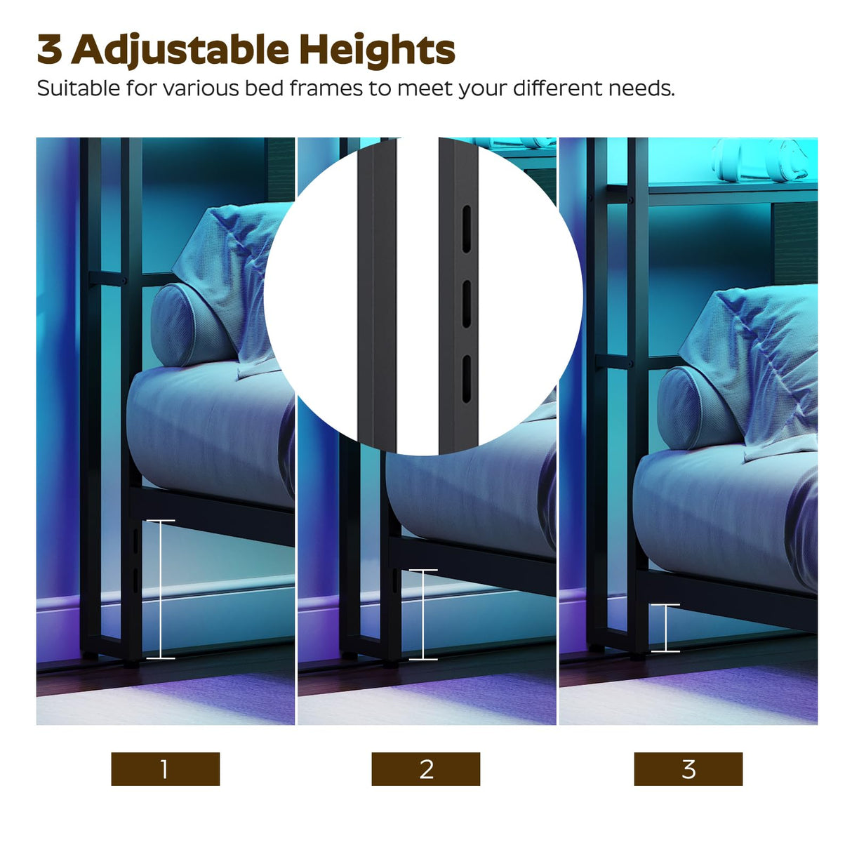 YATINEY Queen Size Headboard, Headboard with Light and Outlets, Headboard with 2 Storage Shelves, Storage Rack, Adjustable Height, Sturdy and Stable, Easy Assembly, Black YATINEY