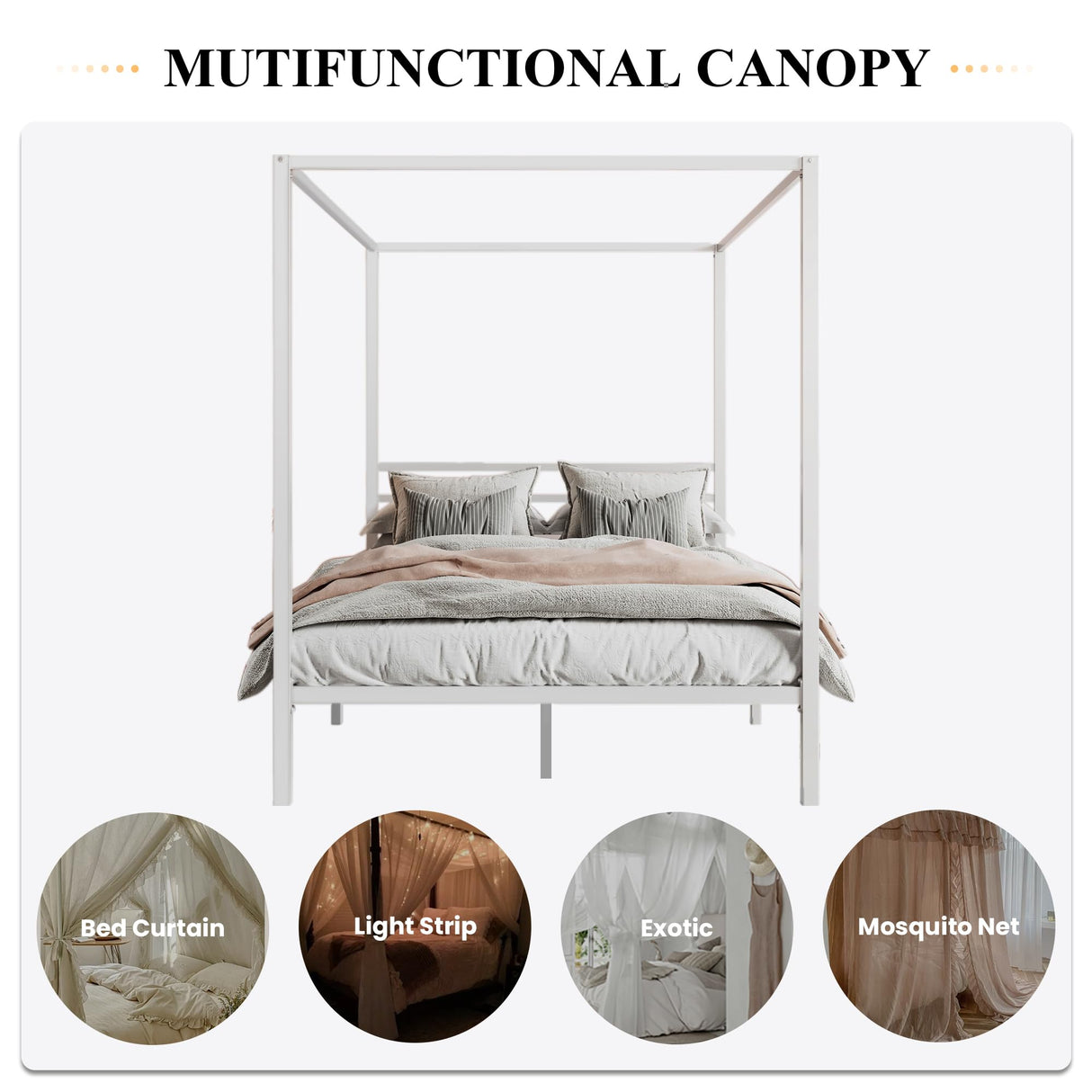 SHA CERLIN Canopy Bed Frame Full Size/Mattress Foundation with Metal Slats Support/No Box Spring Needed/Easy Assembly/White SHA CERLIN