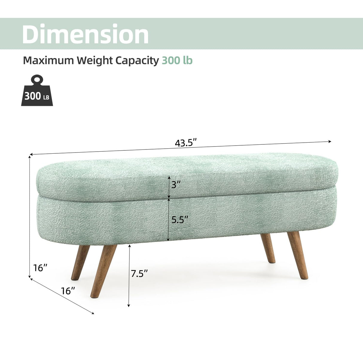 TODRANI Storage Ottoman Bench for Bedroom,43.5" Boucle Upholstered Entryway Shoe Seat Bench with Storage, Modern Padded Blanket Chest Stool Footrest for Living Room or Window Seating(Cyan) TODRANI