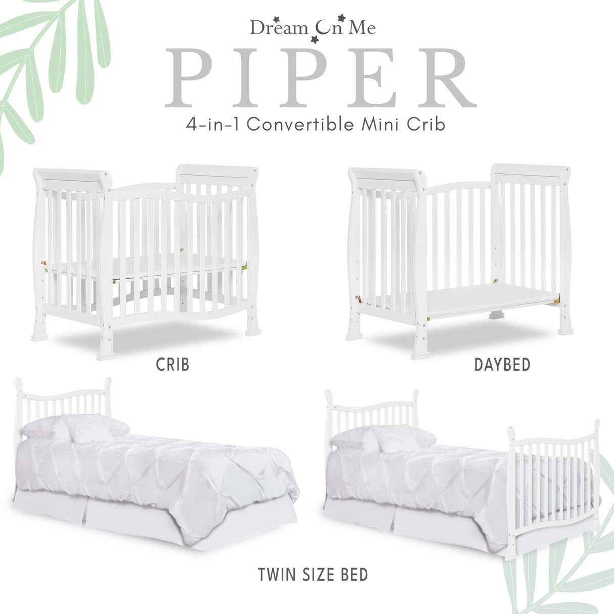 Dream On Me Violet 4-In-1 Convertible Mini Crib In White, Greenguard Gold Certified, JPMA Certified, 3 Position Mattress Height Settings, Non-Toxic Finish Dream On Me