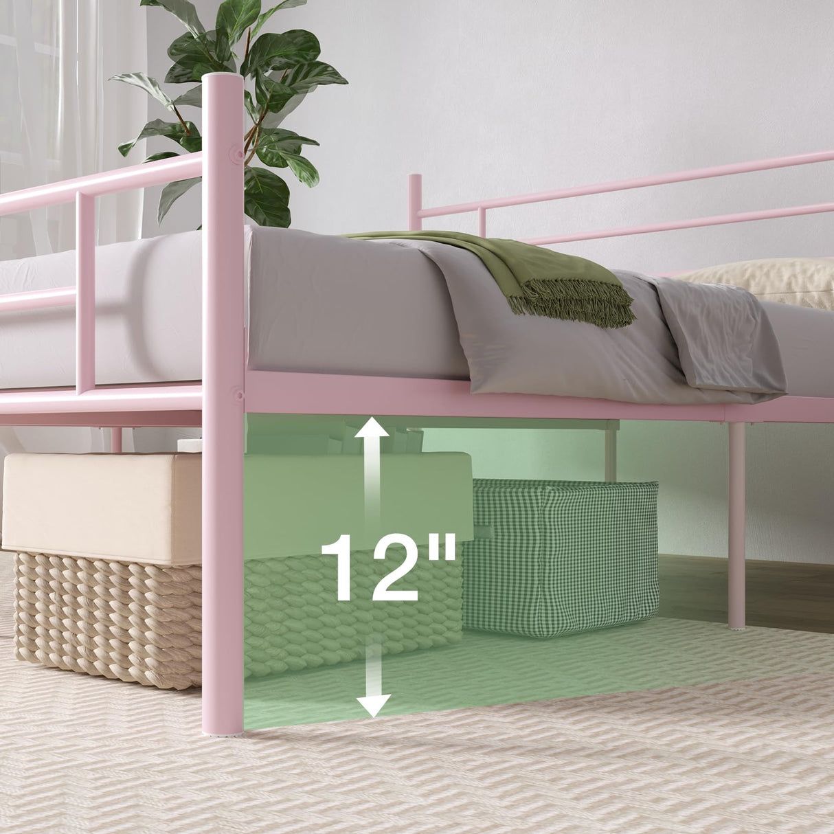Novilla Queen Bed Frame with Headboard and Footboard, 14 Inch Metal Platform Bed Frame with Under Bed Storage, No Box Spring Needed, Strong Metal Slats Support, Pink Novilla
