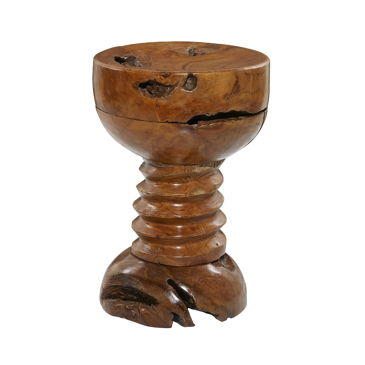 Deco 79 Teak Wood Handmade Side End Accent Table Live Edge End Table with Coiled Base, Side Table 13" x 13" x 20", Brown Deco 79