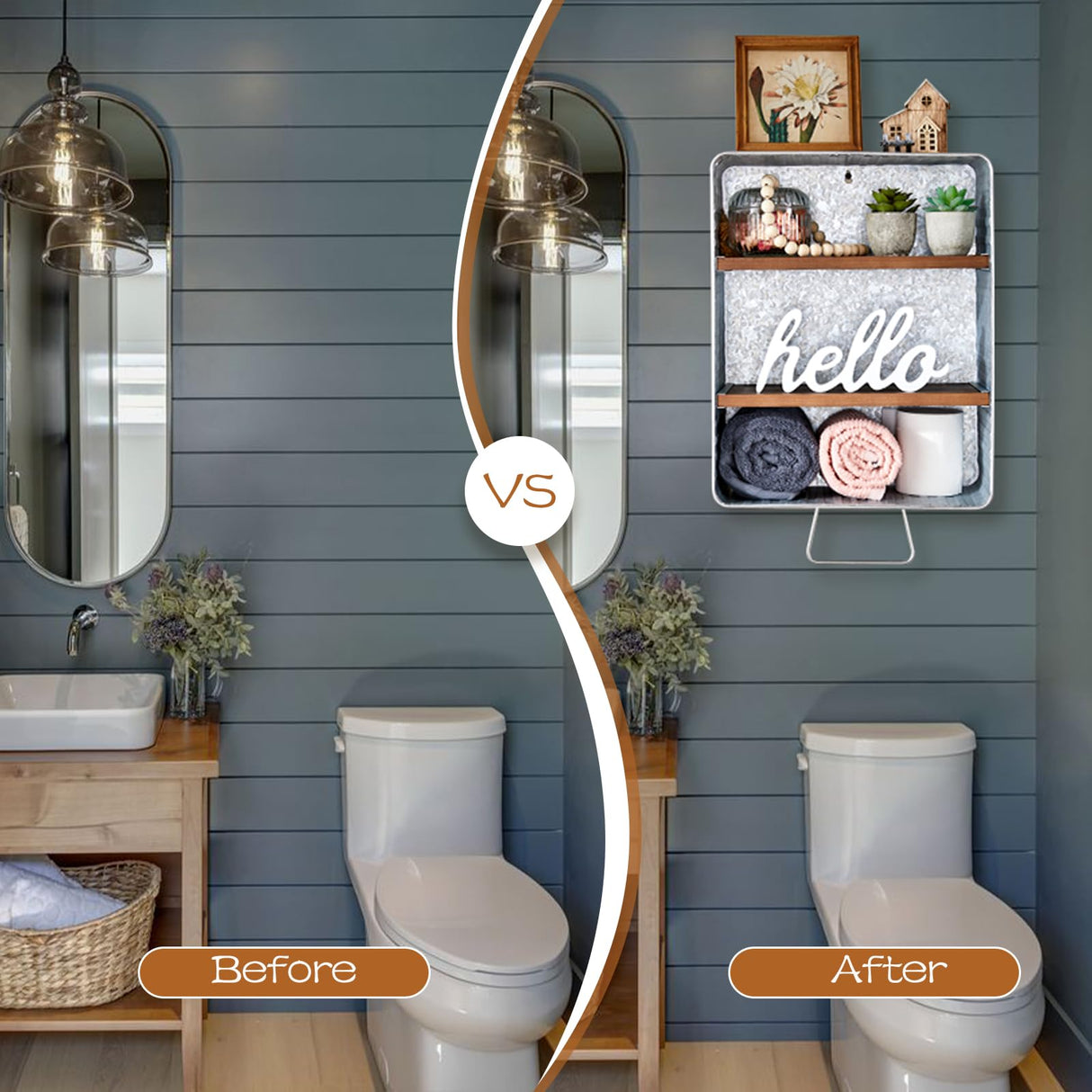 WOODEXPE Galvanized Wash Tub with Shelves Rustic Bathroom Decor Rustic Farmhouse Bathroom Shelf WOODEXPE