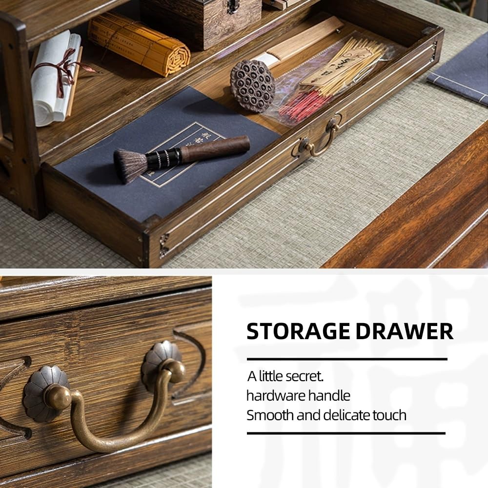 BIRDFBA 2-Tier Meditation Altar Table with Drawers 100% Bamboo Coffee Table Green BIRDFBA