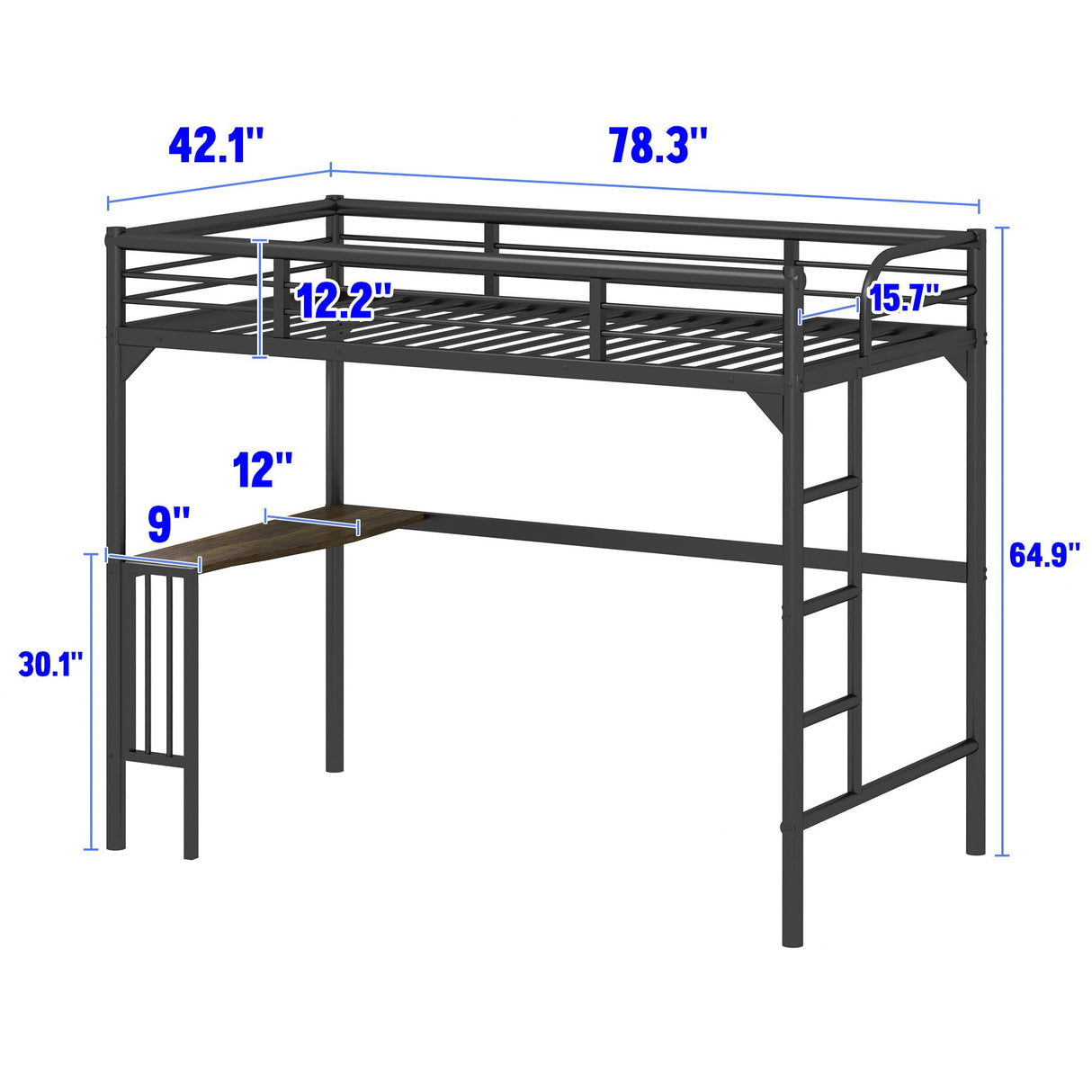 HomJoones Metal Loft Bed,Metal Twin Loft Bed Frame,Mattress Foundation,Space-Saving,Noise Free, for Adults/Teens,No Box Spring Needed,Easy Assembly,Twin (Black) HomJoones