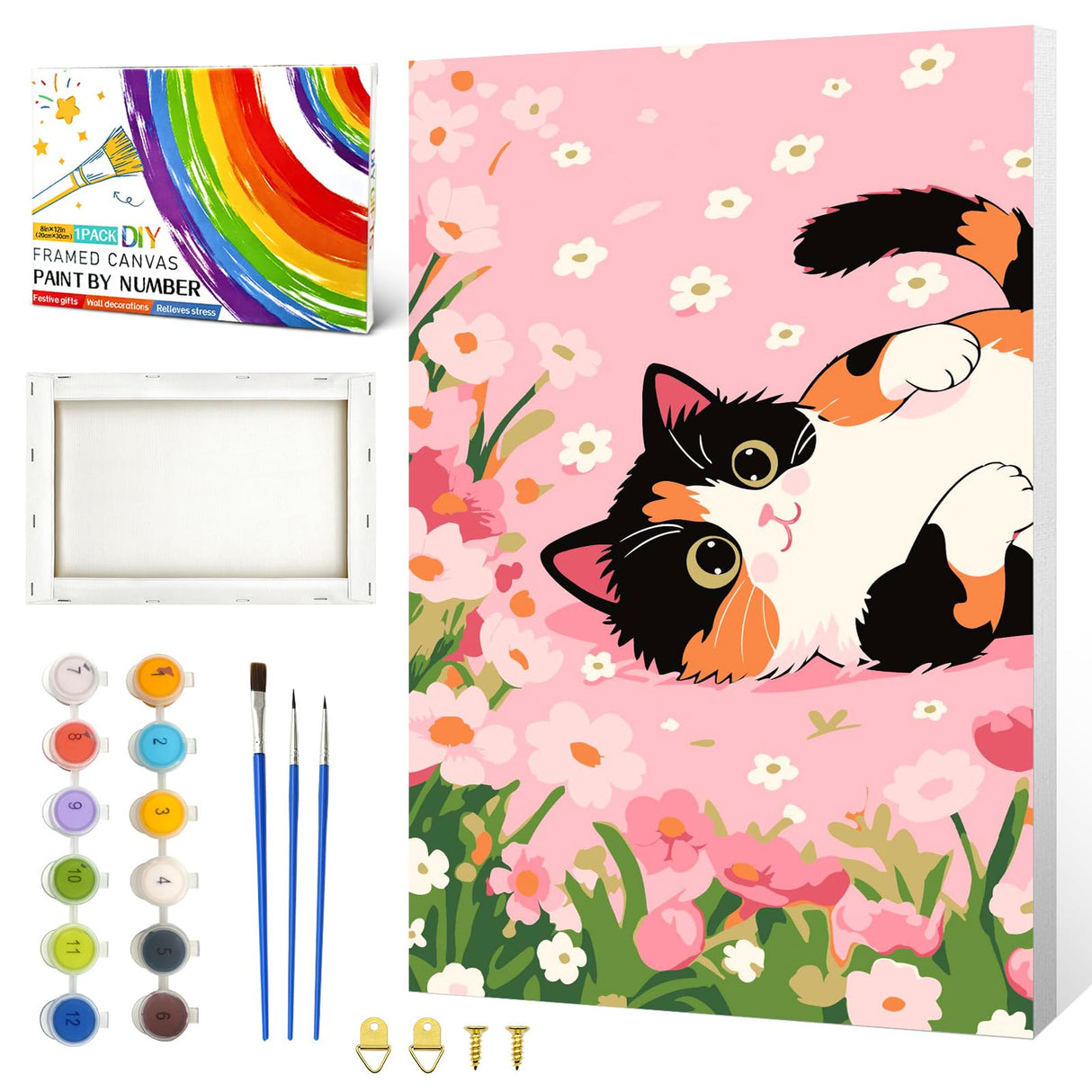 ZTOTZ Cats Paint by Numbers Kit for Kids Beginner,Funny Animal Paint by Numbers Kit for Adults Framed, Mini Number Artist Kits for Home Wall Decor (8X12 inch) ZTOTZ