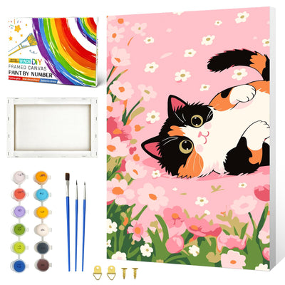 ZTOTZ Cats Paint by Numbers Kit for Kids Beginner,Funny Animal Paint by Numbers Kit for Adults Framed, Mini Number Artist Kits for Home Wall Decor (8X12 inch)
