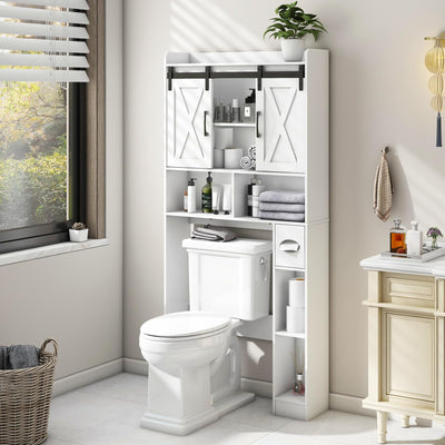 Over The Toilet Storage Cabinet, Farmhouse Storage Cabinet Over Toilet with Sliding Doors,Home Space-Saving Toilet Rack, for Bathroom, Restroom, Laundry