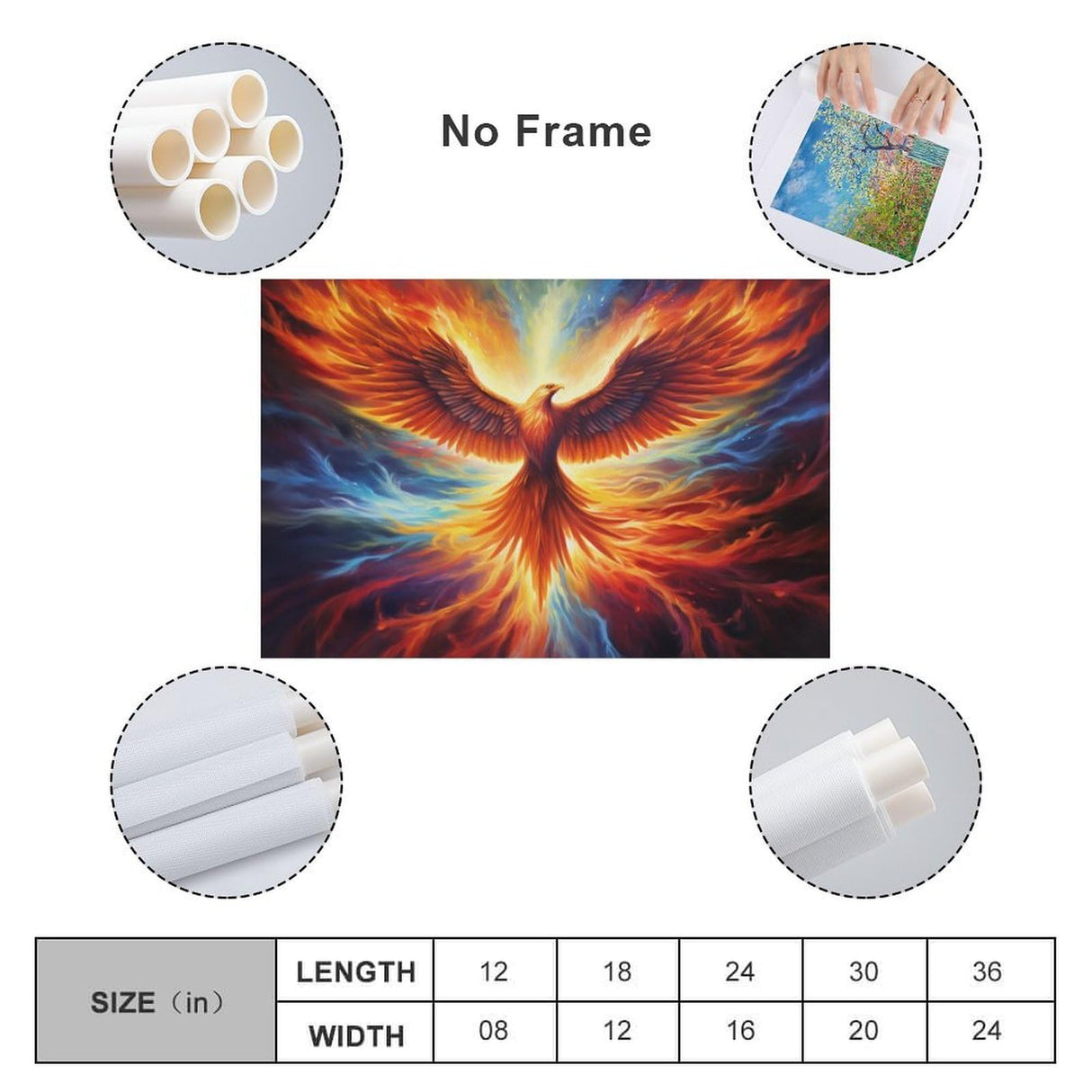 QEOPGNE Fire Bird Phoenix Rising Wall Art Fantasy Phoenix Poster Canvas Art Prints for Bedroom Office Living Room Pictures Paintings Cool Phoenix Wall Decor for Mens Women Unframed 12x18inch(30x45cm) QEOPGNE