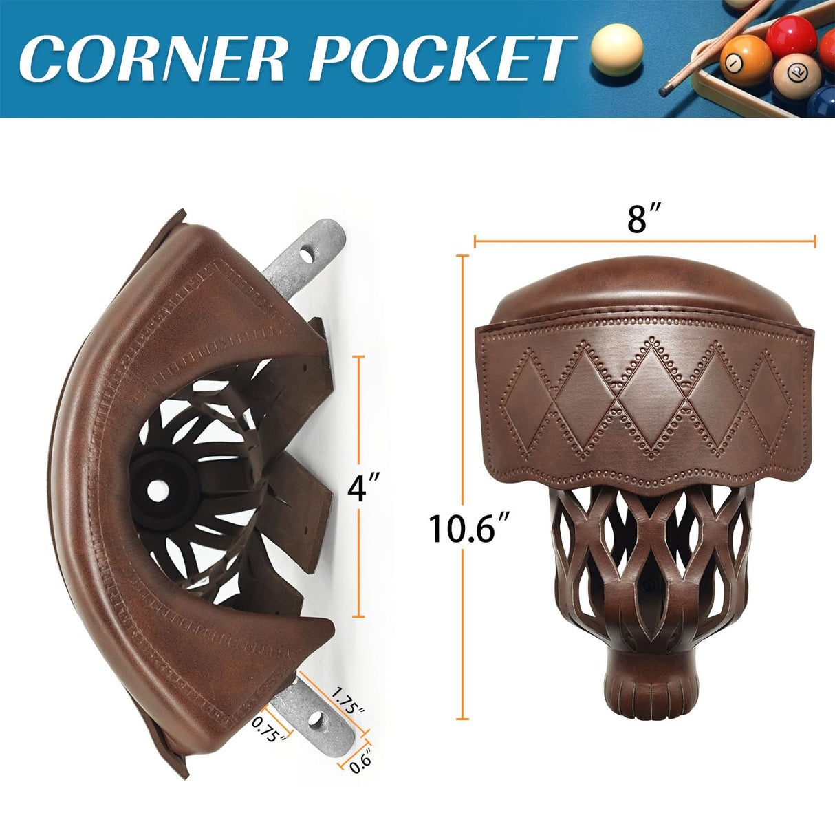 MoyanSuper Billiard Pool Table Pockets Heavy Duty PU Leather Billiard Pockets Set of 6,Including 4 Corner Pockets and 2 Side Pockets,Burgundy MoyanSuper