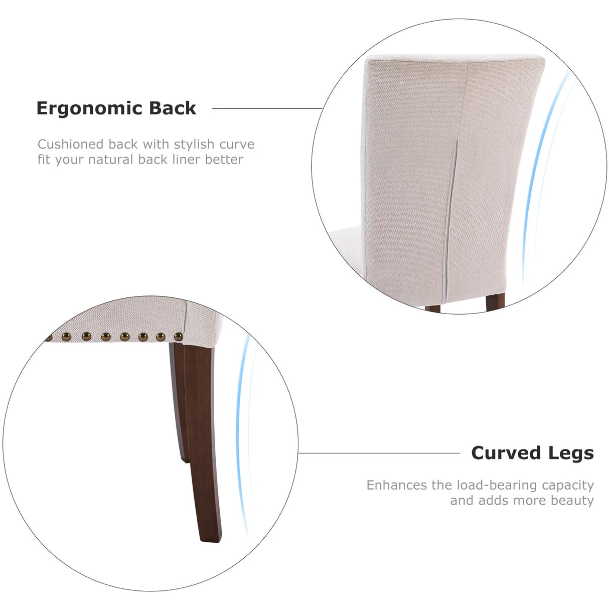 COLAMY Upholstered Parsons Dining Chairs Set of 4, Fabric Dining Room Kitchen Side Chair with Nailhead Trim and Wood Legs - Beige COLAMY