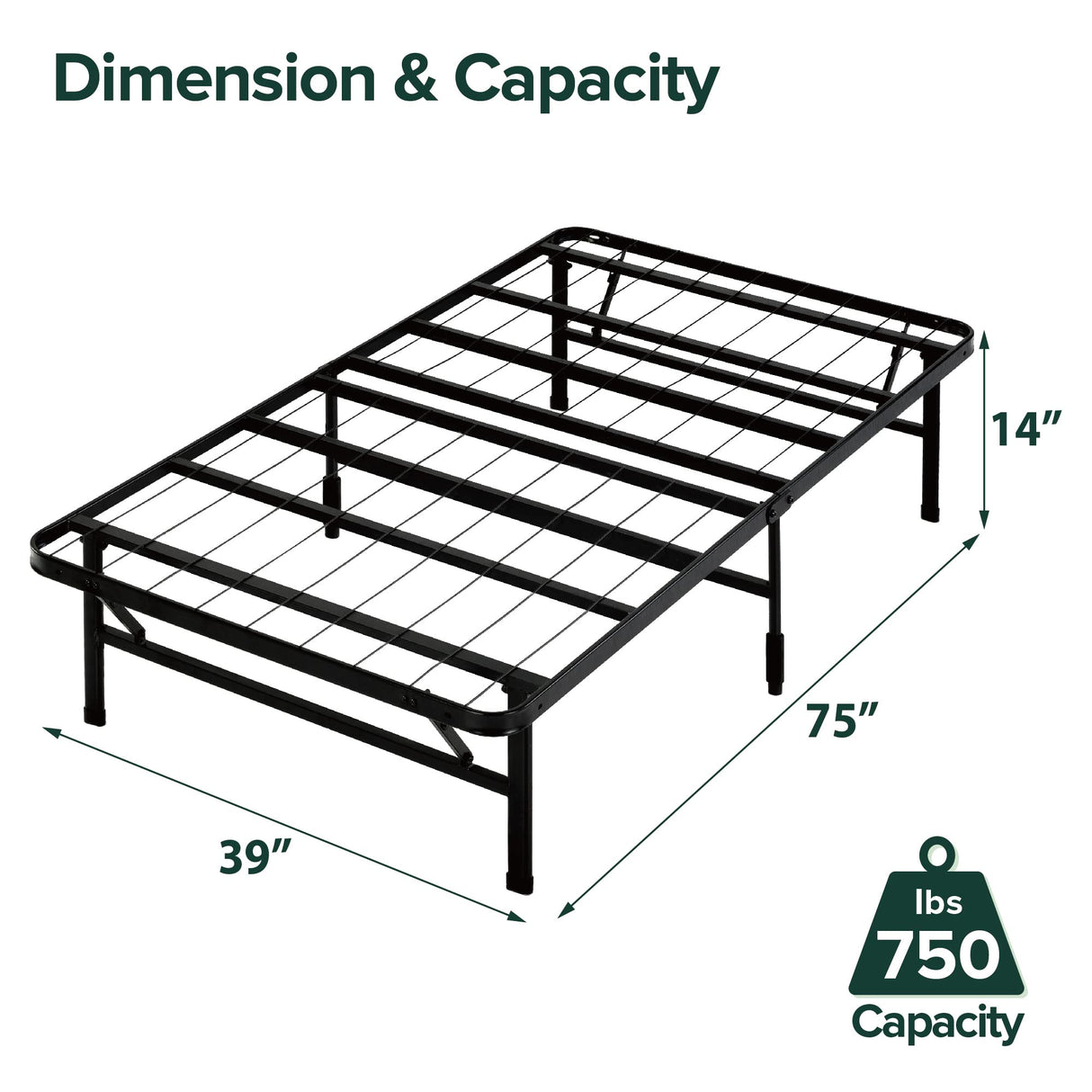 ZINUS SmartBase Tool-Free Assembly Mattress Foundation, 14 Inch Metal Platform Bed Frame, No Box Spring Needed, Sturdy Steel Frame, Underbed Storage, Black, Twin, Regular Zinus