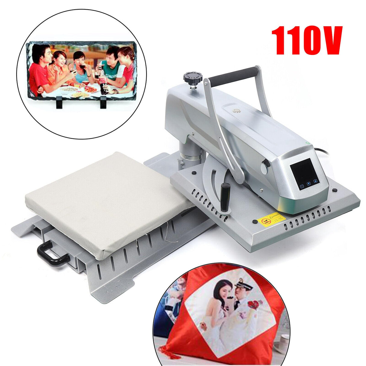 Heat Press, Swing Away Heat Press Machine with 15x15 Heat Pad Slide Out Base 1400W, for T Shirts Mugs Hat Plate Cap YINZINR