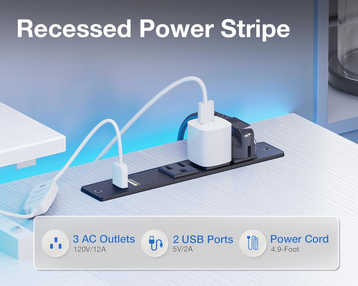 ODK 48 Inch Gaming Desk with USB Charging Ports and LED Lights, Reversible L Shaped Computer Desk with Storage Shelves & Monitor Stand, Corner Home Office Desk Table with Power Outlets, White ODK