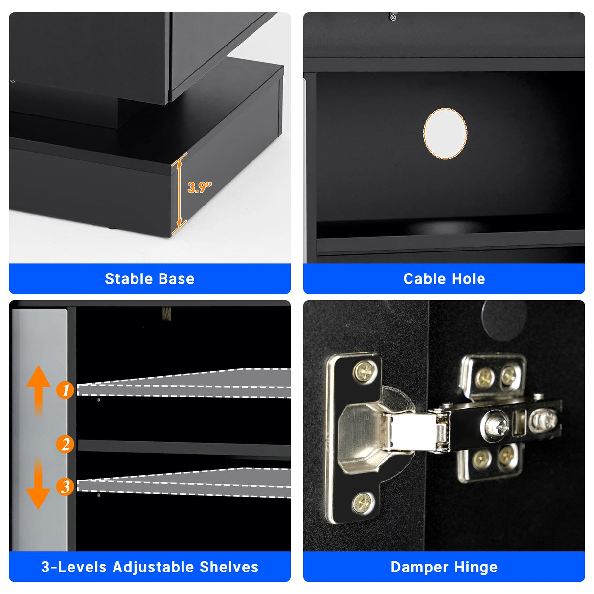 71IN LED TV Stands w/Power Outlet for 85/80/75 Inch TV,High Glossy Modern TV Console Gaming Entertainment Center with 2 Storage Cabinets,Dual LED Lights Strips for Living Room,Bedroom,Black chartustriable