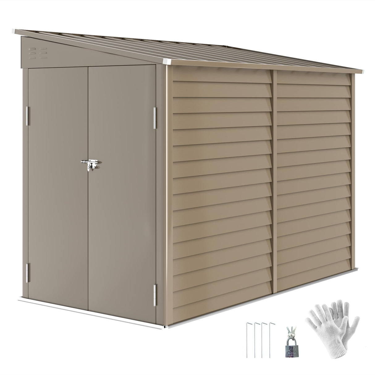 Outsunny 4.6' x 9' Steel Outdoor Storage Shed, Lean to Shed, Metal Tool House with Foundation Kit, Lockable Doors, Gloves and 2 Air Vents for Backyard, Patio, Lawn, Brown Outsunny