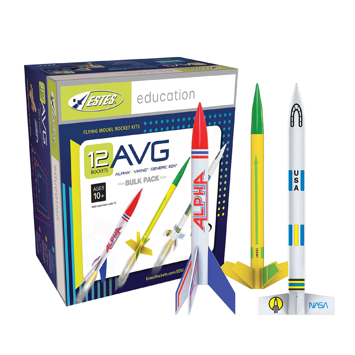 Estes 1753 AVG Bulk Variety Pack of Rocket-Building Kits, Beginner and Intermediate Flying-Rocket-Model Kits for Ages 10+, Includes Viking, Alpha, and EX2 Rockets Estes