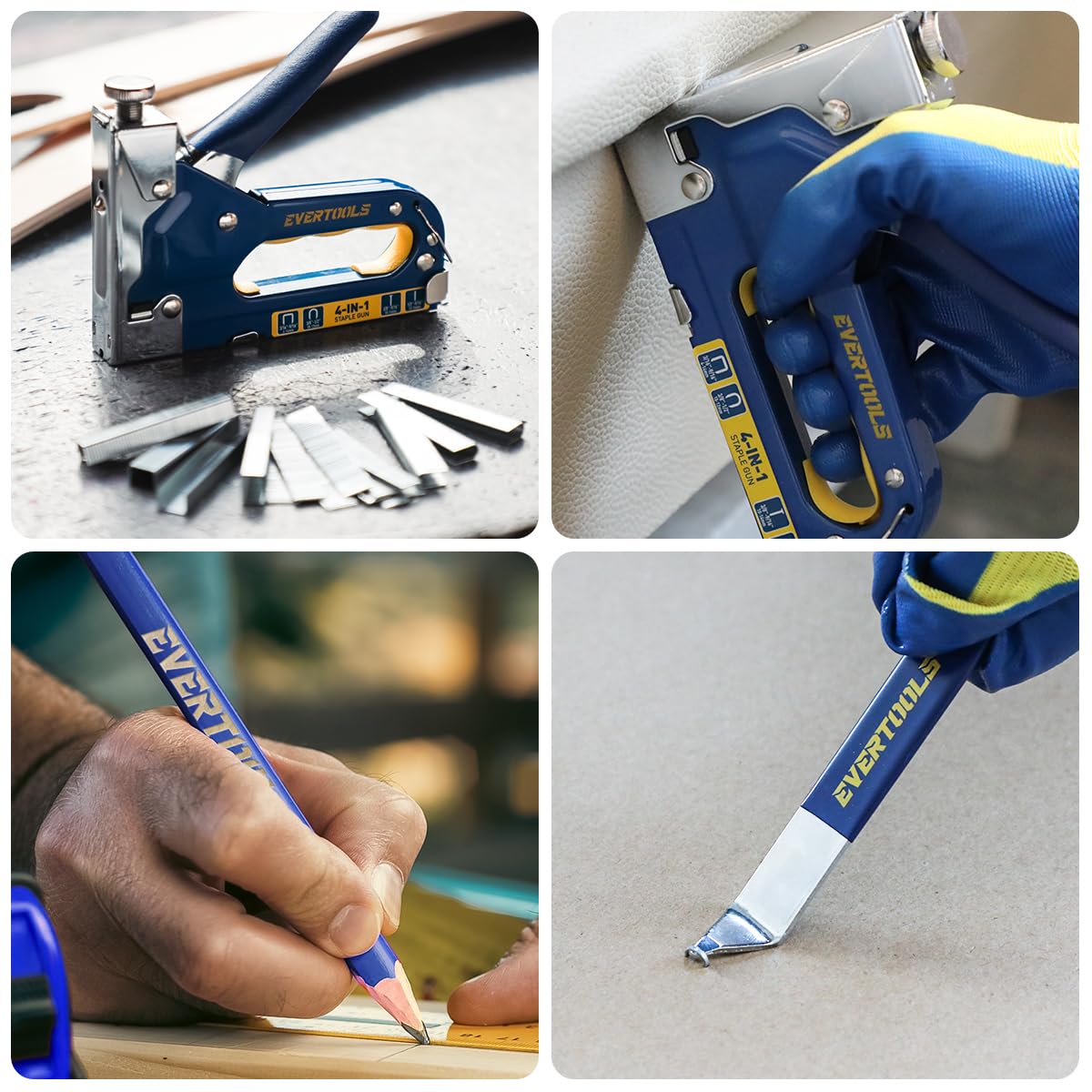 Evertools Heavy Duty 4-in-1 Staple Gun Kit, 6000pcs Staplers Manual Brad Nailer with 2800 Staples and 3200 Pin Brad Nails, for Upholstery, Material Repair, Decoration, Doors Carpentry & Home DIY Evertools