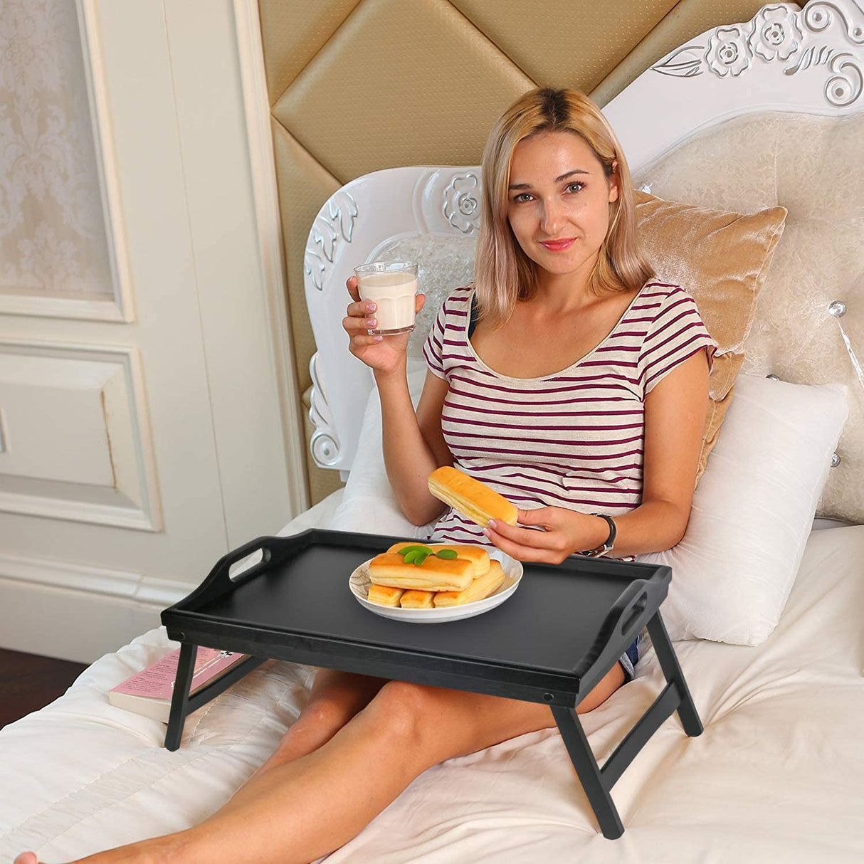 Bed Tray Table with Folding Legs Wooden Serving Breakfast in Bed or Use As a,Platter Tray,TV Table Laptop Computer Tray Snack Tray Large Size Artmeer