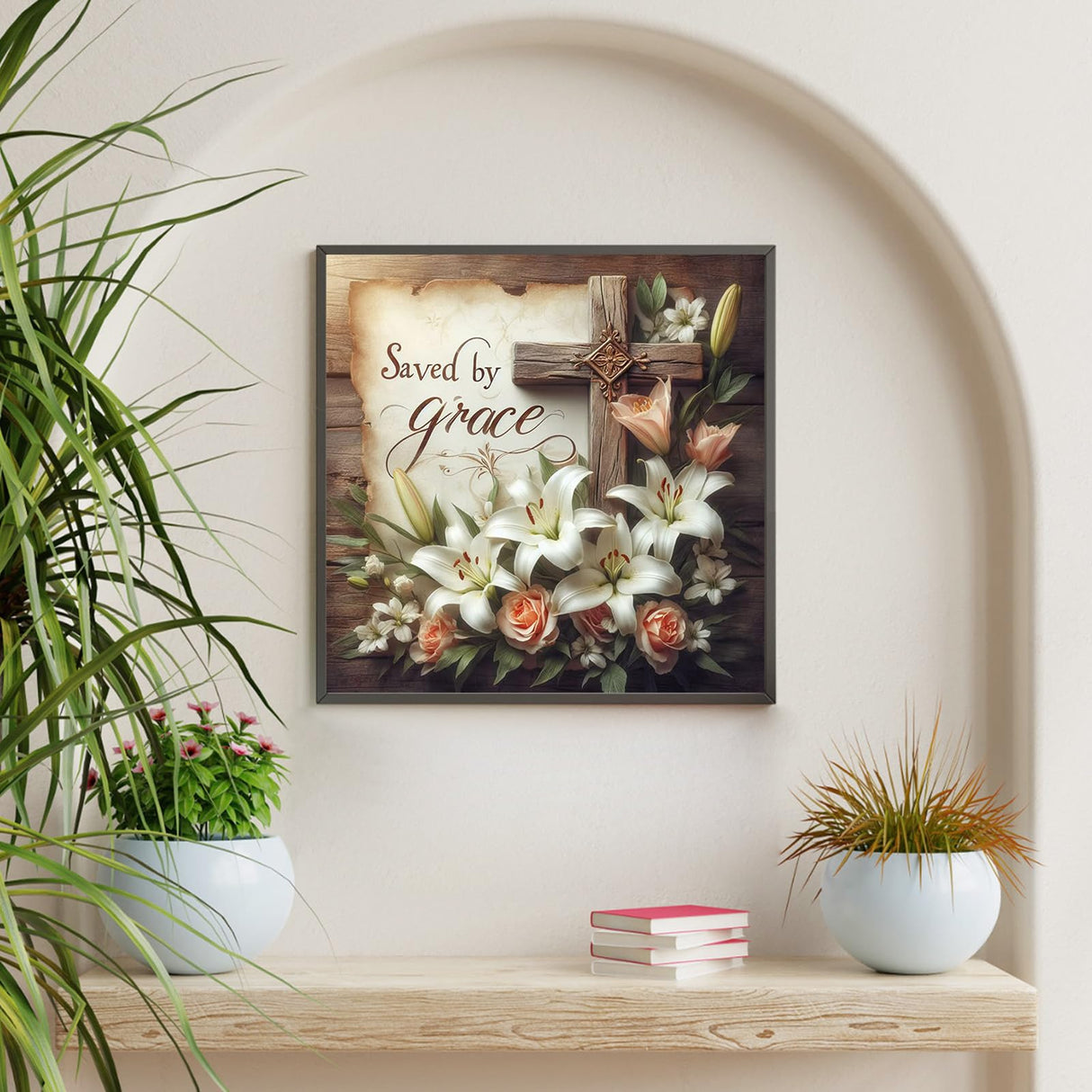 Diamond Art Kits for Adults Religious Cross, DIY 5D Diamond Painting Kit for Beginners Lily Flower, Jesus Full Round Drill Gem Art Dots for Adults, Perfect for Home Wall Decor 14X14 Inch Okarina