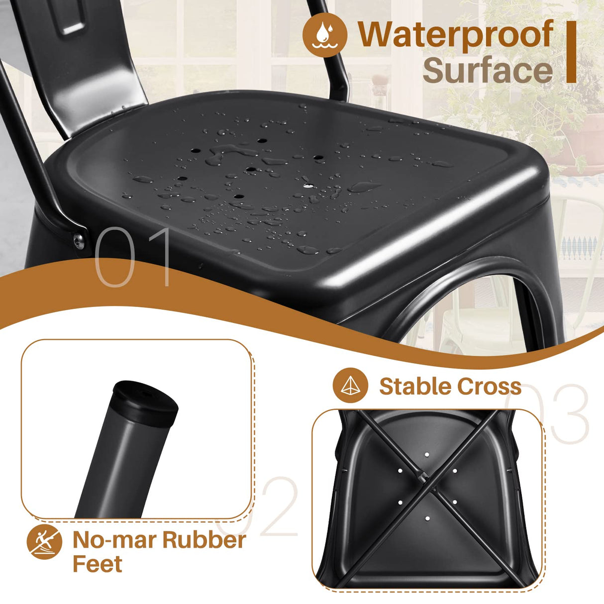 Furmax Metal Dining Chair Indoor-Outdoor Use Stackable Classic Trattoria Chair Chic Dining Bistro Cafe Side Metal Chairs Set of 4 (Black) Furmax