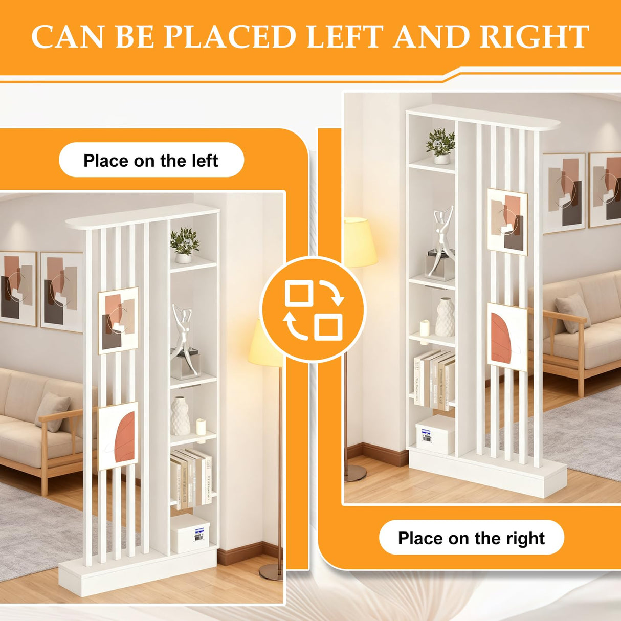 Wall Room Divider, Freestanding Wood Room Divider Shelf with Shelves, Divider Screen Separator Screen with Storage, Wall Divider for Room Separation, for Home Office Decorative(White,39.4IN) UKETO