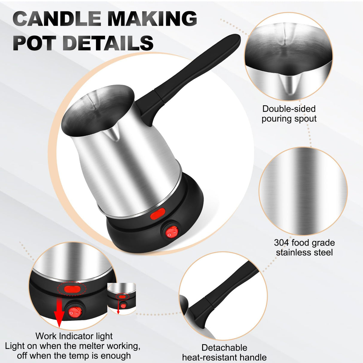 Candle Making Kit with Wax Melter,Electric Candle Wax Melter for Candle Making, Stainless Steel Wax Melting Pot, 52IN Power Cord,Candle Making Supplies POLYHNIA