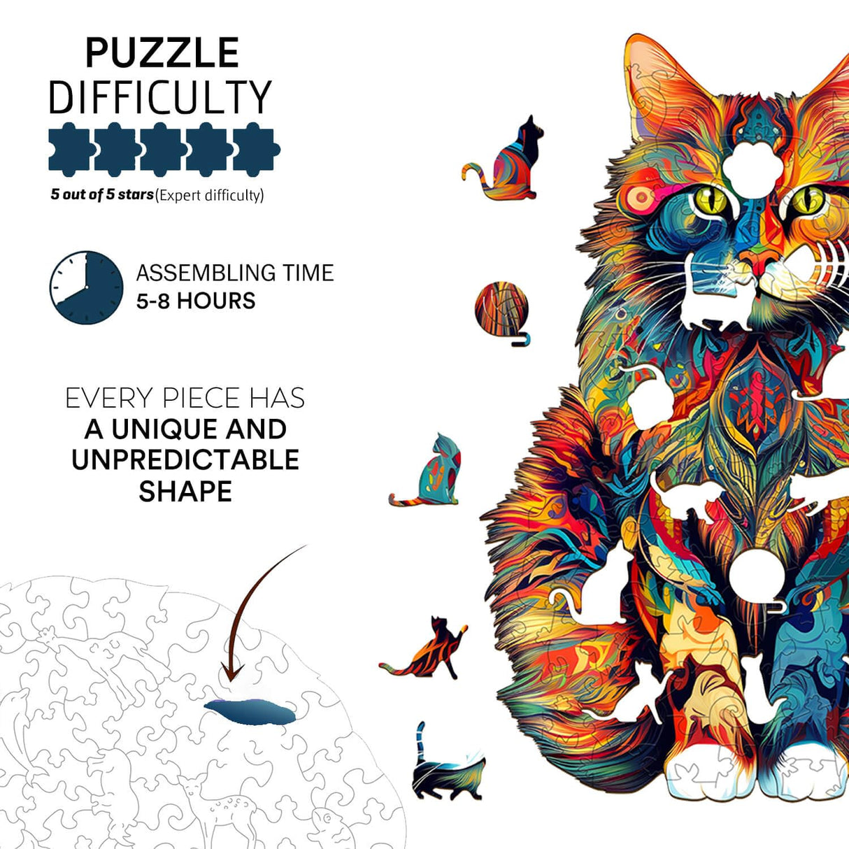 Jigfoxy Wooden Puzzles for Adults, Unique Animal Shape Wood Jigsaw Puzzles Gifts for Adults, Challenging Jigsaw Puzzle(XL-23.6 * 18.9in-620pcs) Jigfoxy