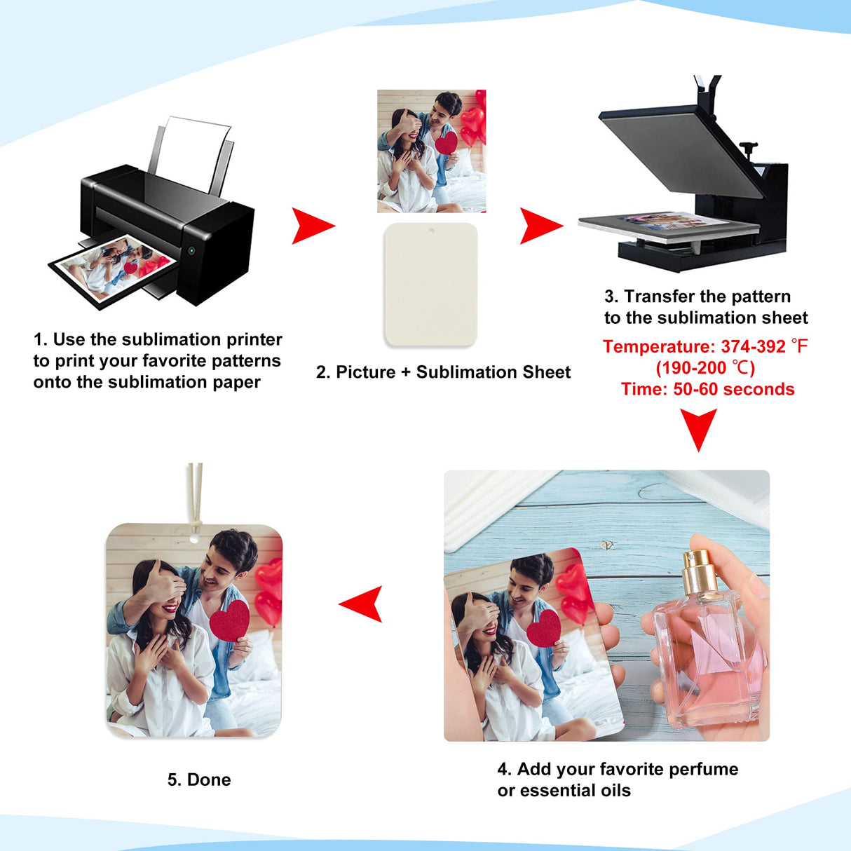 Temlum 40 Pcs Sublimation Blanks Products with Elastic Rope, Clear Bag, Sublimation Blanks for Air Freshener Car Home Hanging Decoration Sublimation Accessories Temlum